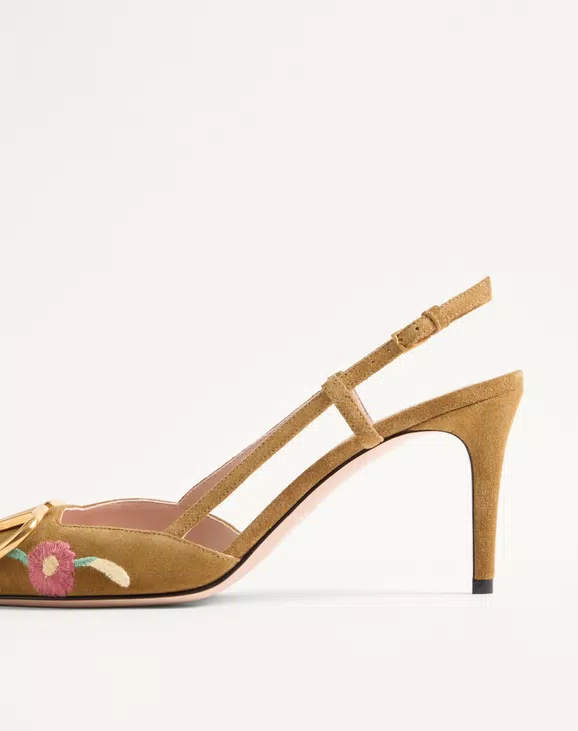 Valentino VLogo Signature Slingback Pump In Crust Leather With Floral Embroidery 80Mm - Image 2
